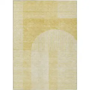 Photo of Gold And Ivory Geometric Washable Indoor Outdoor Area Rug