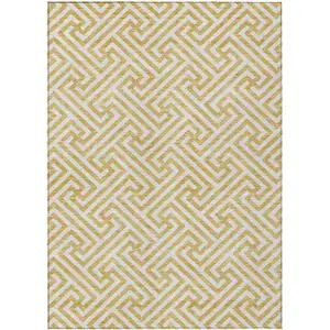 Photo of Gold And Ivory Geometric Washable Indoor Outdoor Area Rug