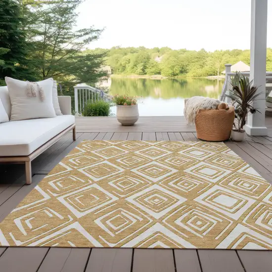 Gold And Ivory Geometric Washable Indoor Outdoor Area Rug Photo 9