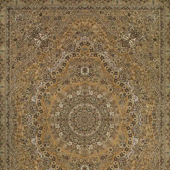 Gold And Ivory Medallion Area Rug With Fringe Photo 5