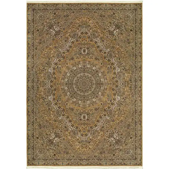 Gold And Ivory Medallion Area Rug With Fringe Photo 2