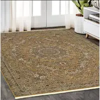 Photo of Gold And Ivory Medallion Area Rug With Fringe