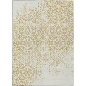 Photo of Gold And Ivory Medallion Washable Indoor Outdoor Area Rug