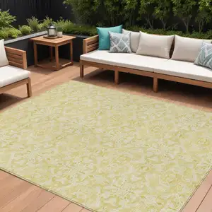 Photo of Gold And Ivory Medallion Washable Indoor Outdoor Area Rug