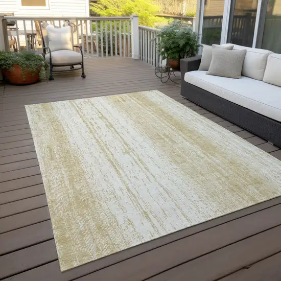 Gold And Ivory Striped Washable Indoor Outdoor Area Rug Photo 9