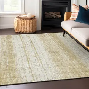 Photo of Gold And Ivory Striped Washable Indoor Outdoor Area Rug