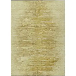 Photo of Gold And Wheat Abstract Washable Indoor Outdoor Area Rug