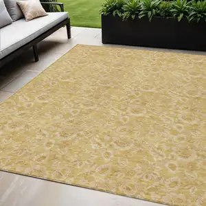 Photo of Gold And Wheat Floral Washable Indoor Outdoor Area Rug