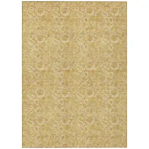 Photo of Gold And Wheat Floral Washable Indoor Outdoor Area Rug