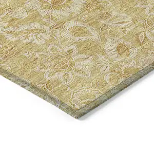 Photo of Gold And Wheat Floral Washable Indoor Outdoor Area Rug