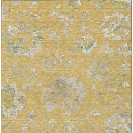 Gold Beige And Fern Green Floral Washable Indoor Outdoor Area Rug Photo 7