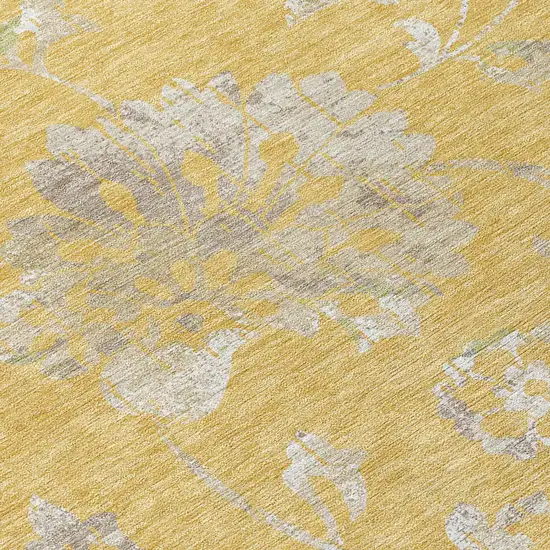 Gold Beige And Fern Green Floral Washable Indoor Outdoor Area Rug Photo 6