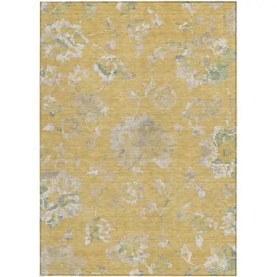 Gold Beige And Fern Green Floral Washable Indoor Outdoor Area Rug Photo 8