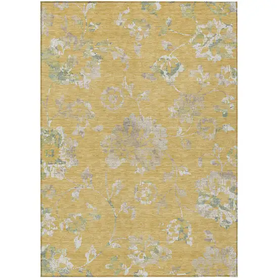 Gold Beige And Fern Green Floral Washable Indoor Outdoor Area Rug Photo 2