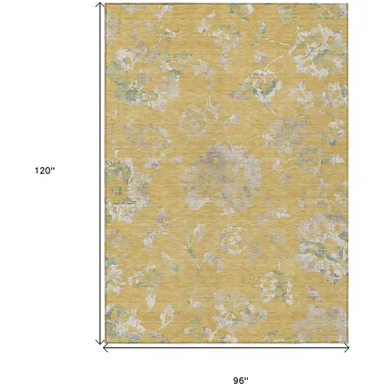 Gold Beige And Fern Green Floral Washable Indoor Outdoor Area Rug Photo 3