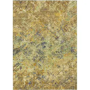 Photo of Gold Beige And Gray Geometric Washable Indoor Outdoor Area Rug