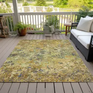 Photo of Gold Beige And Gray Geometric Washable Indoor Outdoor Area Rug