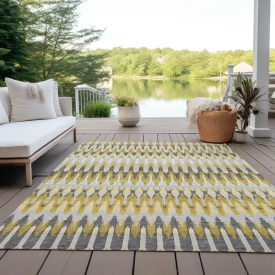 Gold Beige And Gray Southwestern Washable Indoor Outdoor Area Rug Photo 9