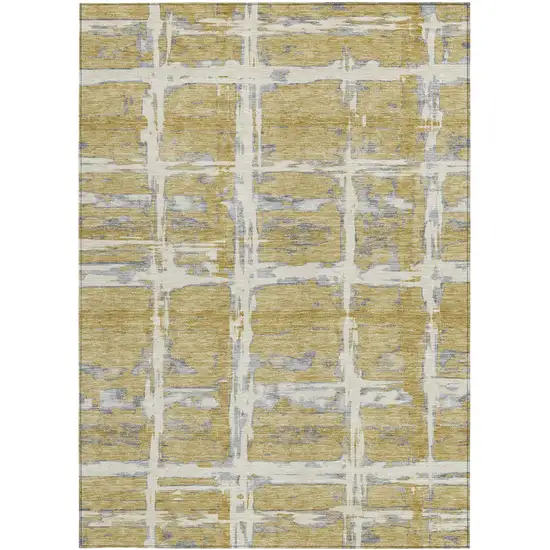 Gold Beige And Gray Striped Washable Indoor Outdoor Area Rug Photo 5