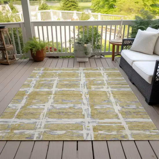 Gold Beige And Gray Striped Washable Indoor Outdoor Area Rug Photo 6