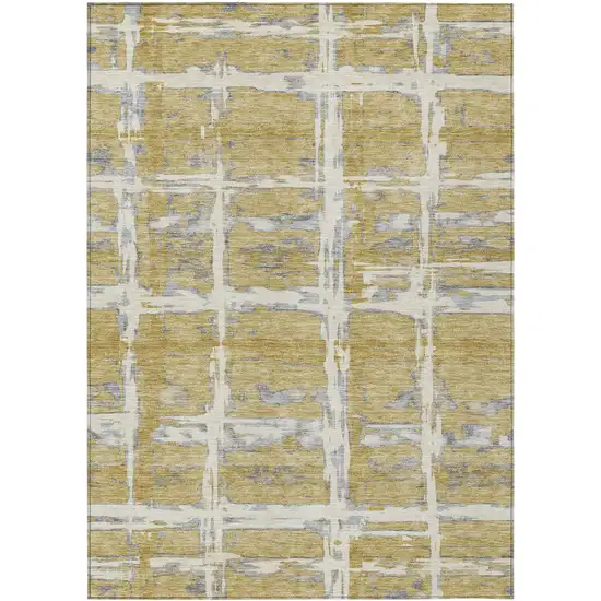 Gold Beige And Gray Striped Washable Indoor Outdoor Area Rug Photo 1