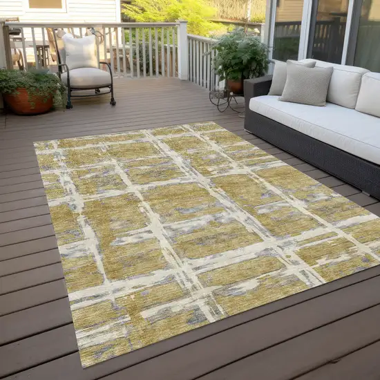 Gold Beige And Gray Striped Washable Indoor Outdoor Area Rug Photo 9