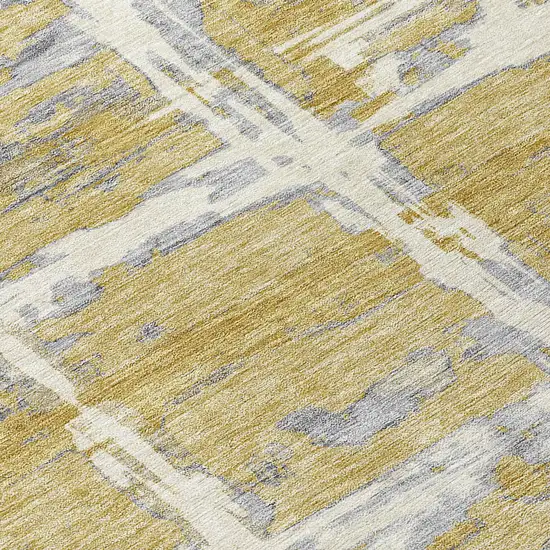 Gold Beige And Gray Striped Washable Indoor Outdoor Area Rug Photo 4