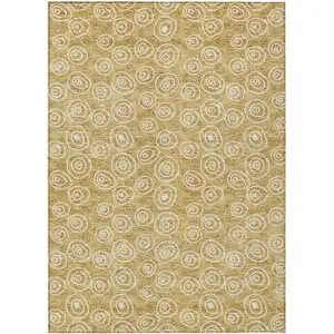 Photo of Gold Beige And Ivory Geometric Washable Indoor Outdoor Area Rug