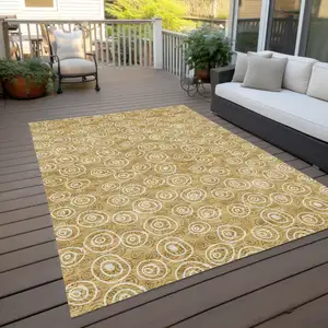 Photo of Gold Beige And Ivory Geometric Washable Indoor Outdoor Area Rug