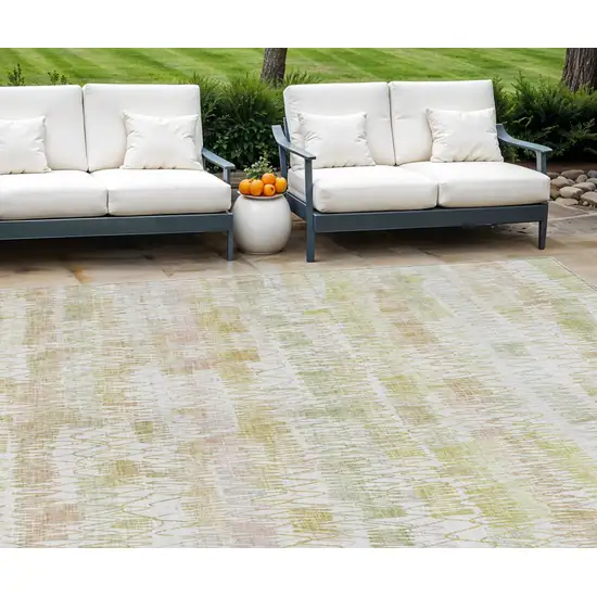 Gold Beige And Tan Striped Washable Indoor Outdoor Area Rug Photo 1