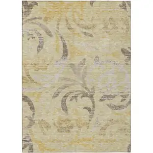 Photo of Gold Beige And Taupe Floral Washable Indoor Outdoor Area Rug