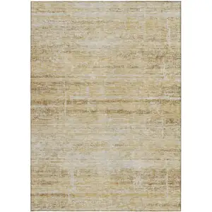 Photo of Gold Beige And Wheat Abstract Washable Indoor Outdoor Area Rug