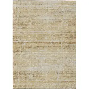 Photo of Gold Beige And Wheat Abstract Washable Indoor Outdoor Area Rug