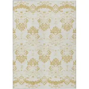 Photo of Gold Beige And Wheat Oriental Washable Indoor Outdoor Area Rug