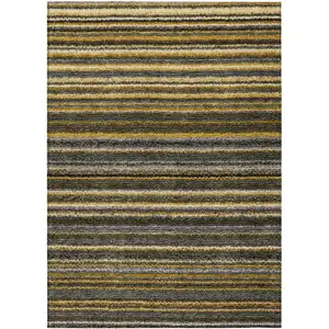 Photo of Gold Beige And Wheat Striped Washable Indoor Outdoor Area Rug