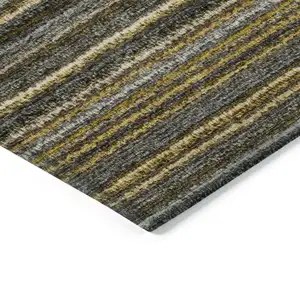 Photo of Gold Beige And Wheat Striped Washable Indoor Outdoor Area Rug