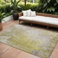 Photo of Gold Beige and Purple Abstract Washable Non Skid Indoor Outdoor Area Rug