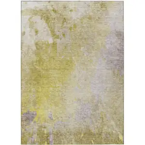 Photo of Gold Beige and Purple Abstract Washable Non Skid Indoor Outdoor Area Rug