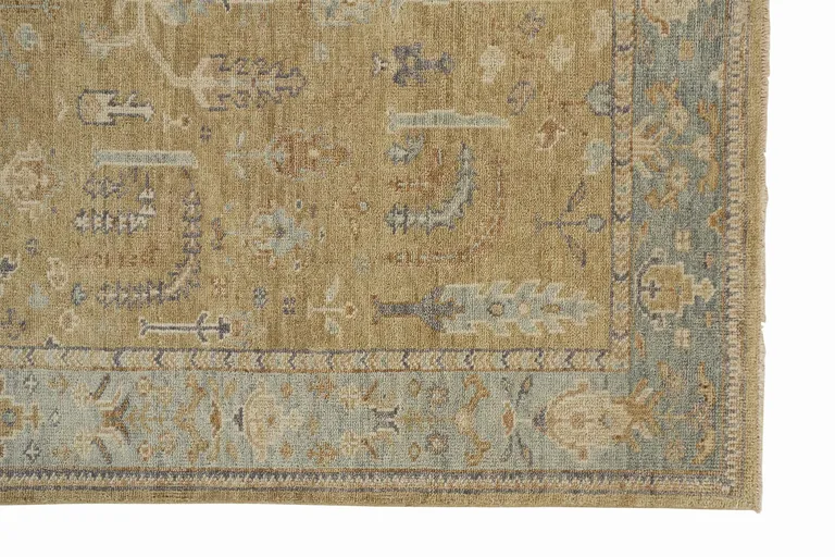 Gold Blue And Gray Wool Floral Hand Knotted Stain Resistant Area Rug With Fringe Photo 2