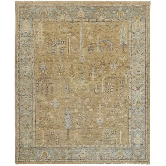 Gold Blue And Gray Wool Floral Hand Knotted Stain Resistant Area Rug With Fringe Photo 1