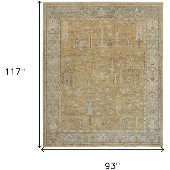 Gold Blue And Gray Wool Floral Hand Knotted Stain Resistant Area Rug With Fringe Photo 9