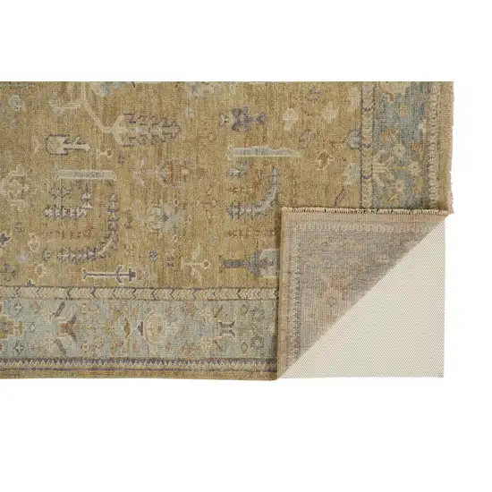 Gold Blue And Gray Wool Floral Hand Knotted Stain Resistant Area Rug With Fringe Photo 4