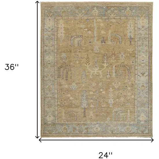 Gold Blue And Gray Wool Floral Hand Knotted Stain Resistant Area Rug With Fringe Photo 9