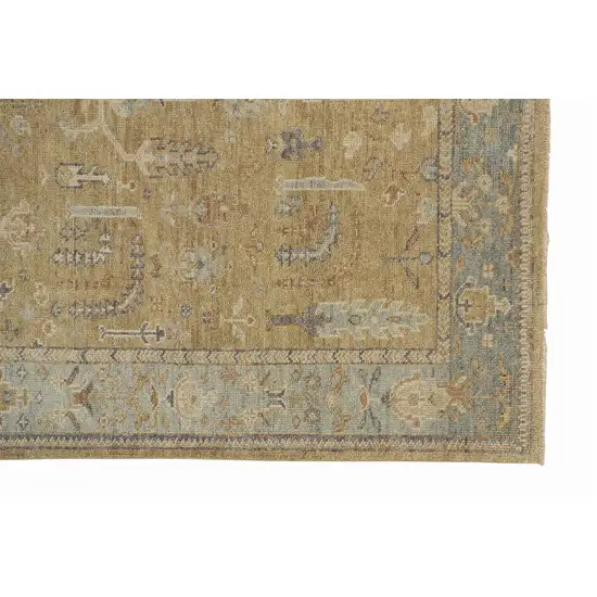 Gold Blue And Gray Wool Floral Hand Knotted Stain Resistant Area Rug With Fringe Photo 2