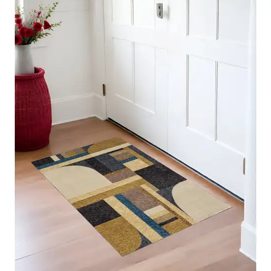 Blue and Beige Geometric Power Loom Area Rug Photo 1