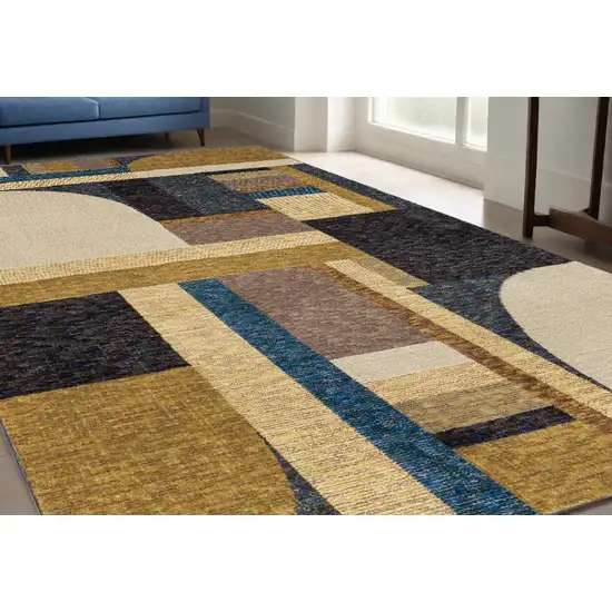 Blue and Beige Geometric Power Loom Area Rug Photo 1