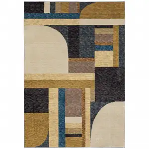 Photo of Gold Blue Beige Purple And Teal Geometric Power Loom Stain Resistant Area Rug