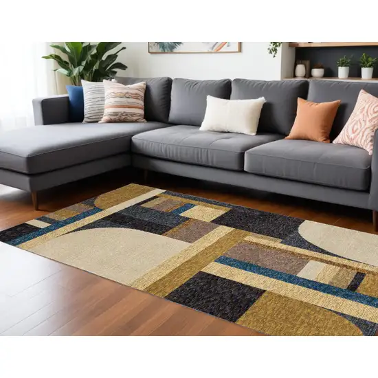 Blue and Beige Geometric Power Loom Area Rug Photo 1