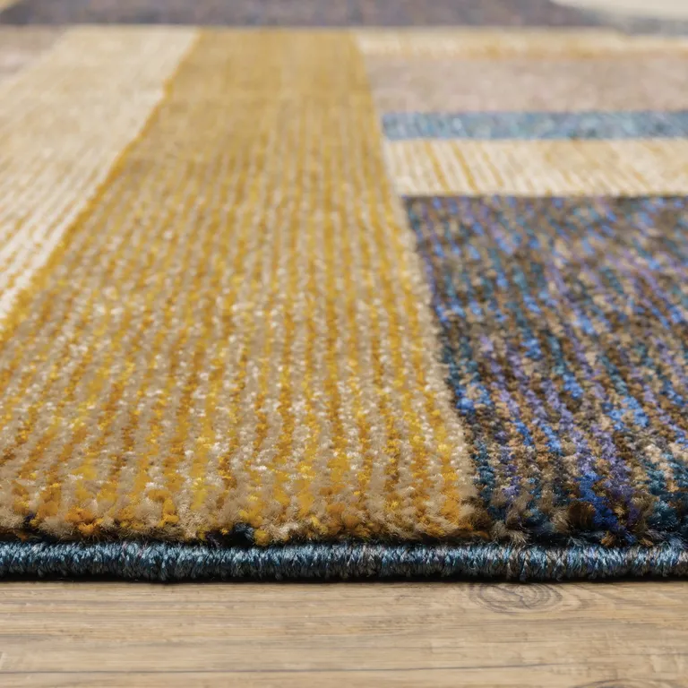 Gold Blue Beige Purple And Teal Geometric Power Loom Stain Resistant Area Rug Photo 4