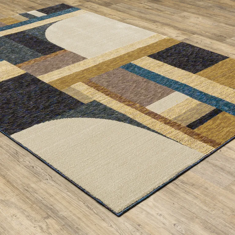 Gold Blue Beige Purple And Teal Geometric Power Loom Stain Resistant Area Rug Photo 5